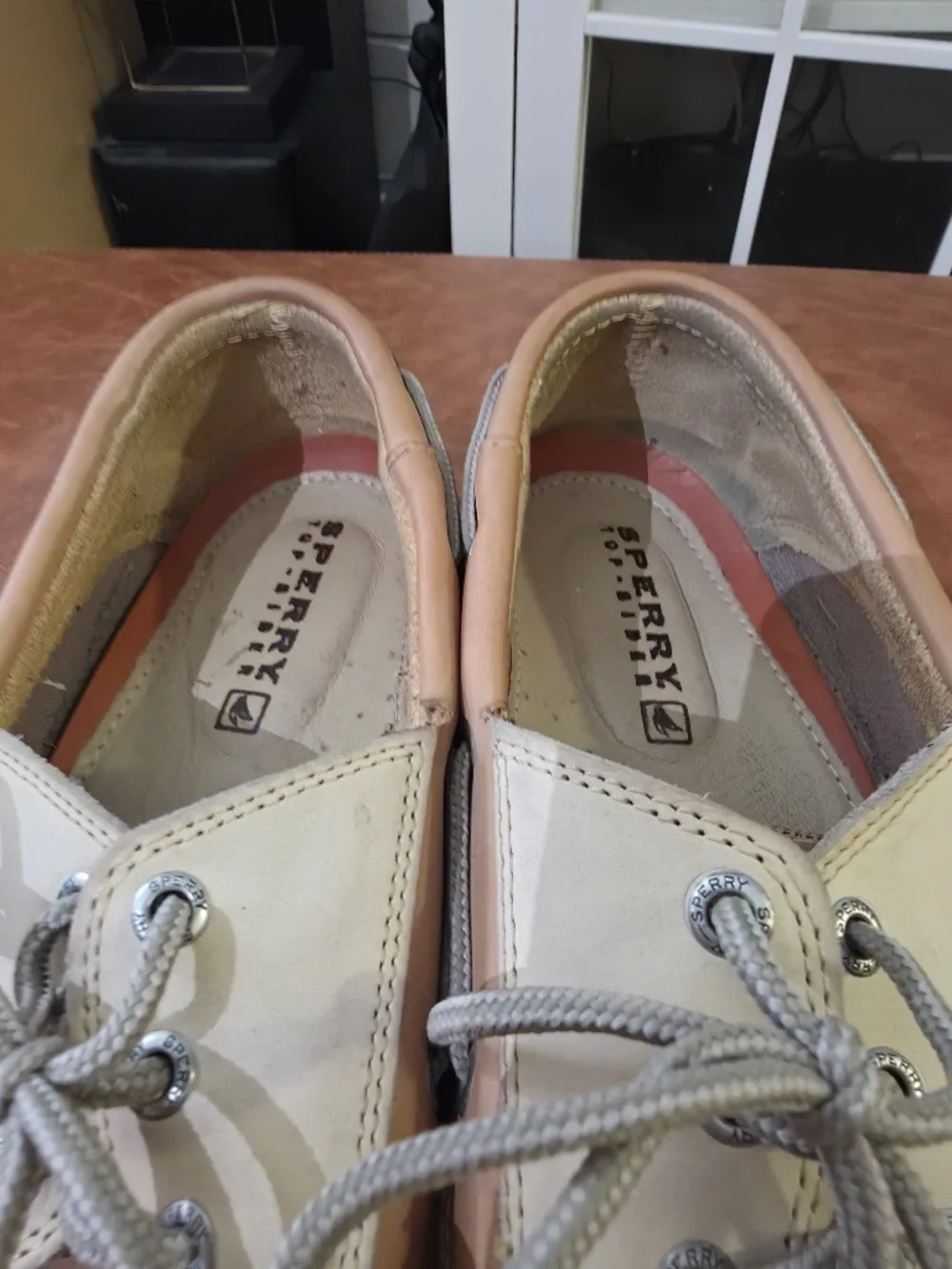 Sperry Billfish 3-Eye Leather Boat Shoes Tan/Cream Men’s 14